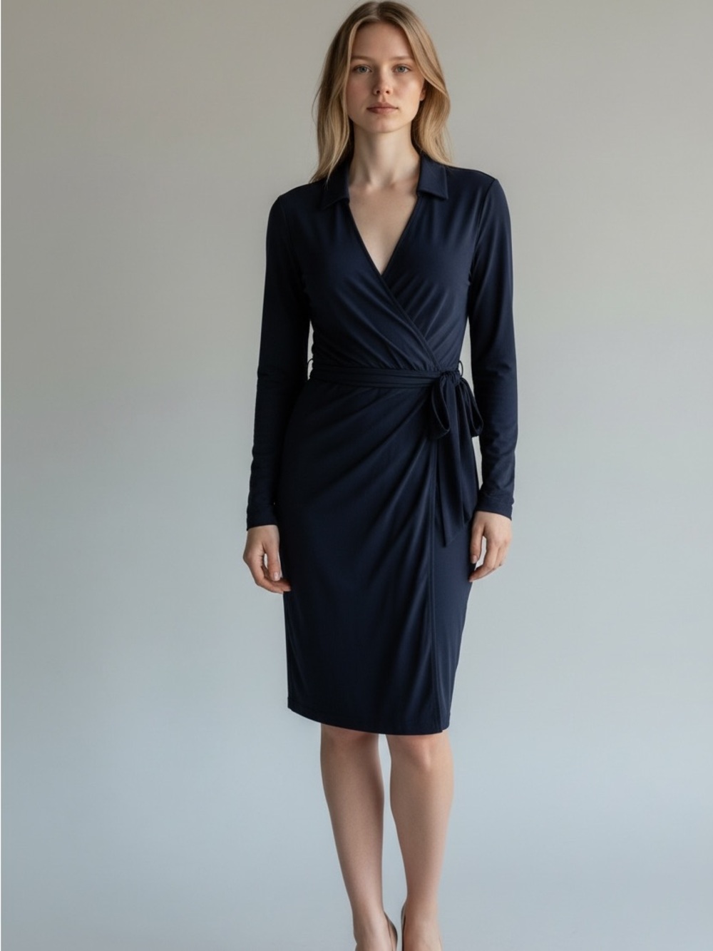 Vince Camuto Wrap Front Long Sleeve Dress - Navy Size 12